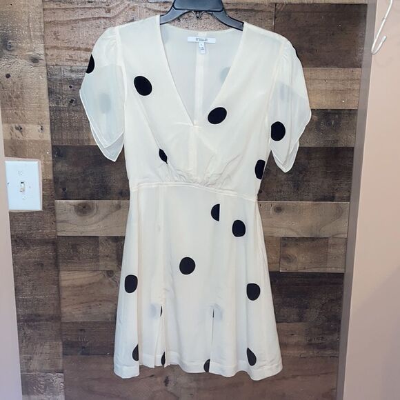 10 Crosby Derek Lam Ivory & Black Polka Dot V Neck Ruffle Sleeve Dress - Picture 4 of 10